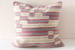Stripwoven Cloth Cushion Off-White, Blue and Mauve