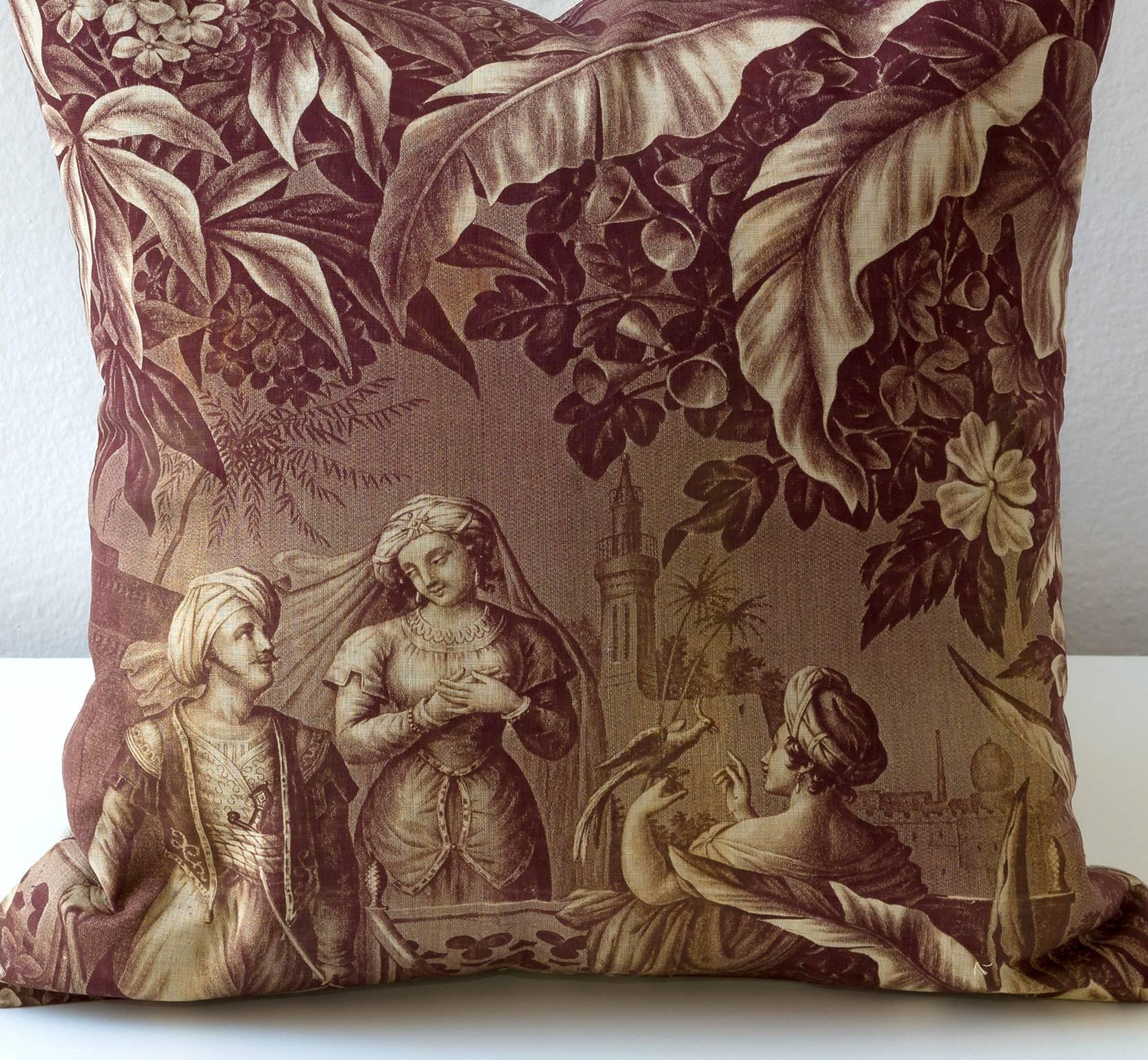 19th Century Orientalist Narrative Cushion, Toile de Nantes For Sale 1