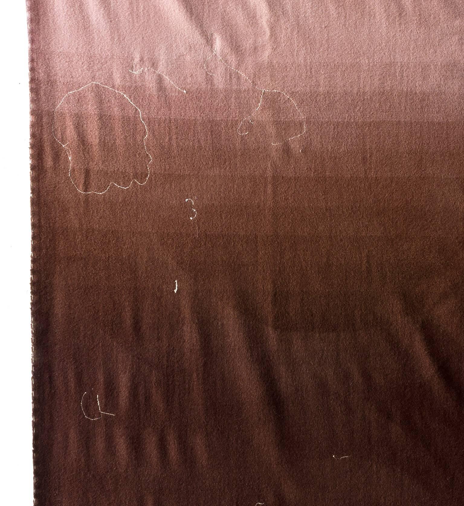 English Cashmere Wool Hand embroidered Sky Throw 1 - Brown & Taupe For Sale