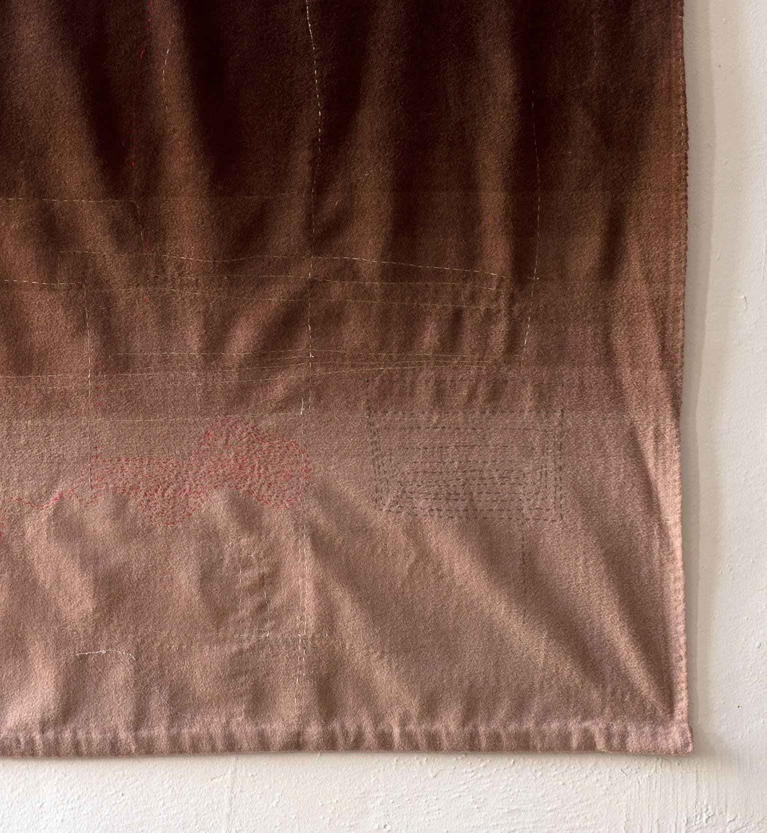 Cashmere Wool Hand Embroidered Horizon Throw 1 - Brown & Taupe  In Excellent Condition In Los Angeles, CA