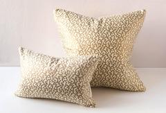 Vintage Abstract Vine Pattern, Gold Metallic Pillow, Style of Fortuny Lumbar