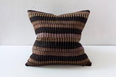 Vintage Black and Gold Stripe, Silk Embroidery Pillow