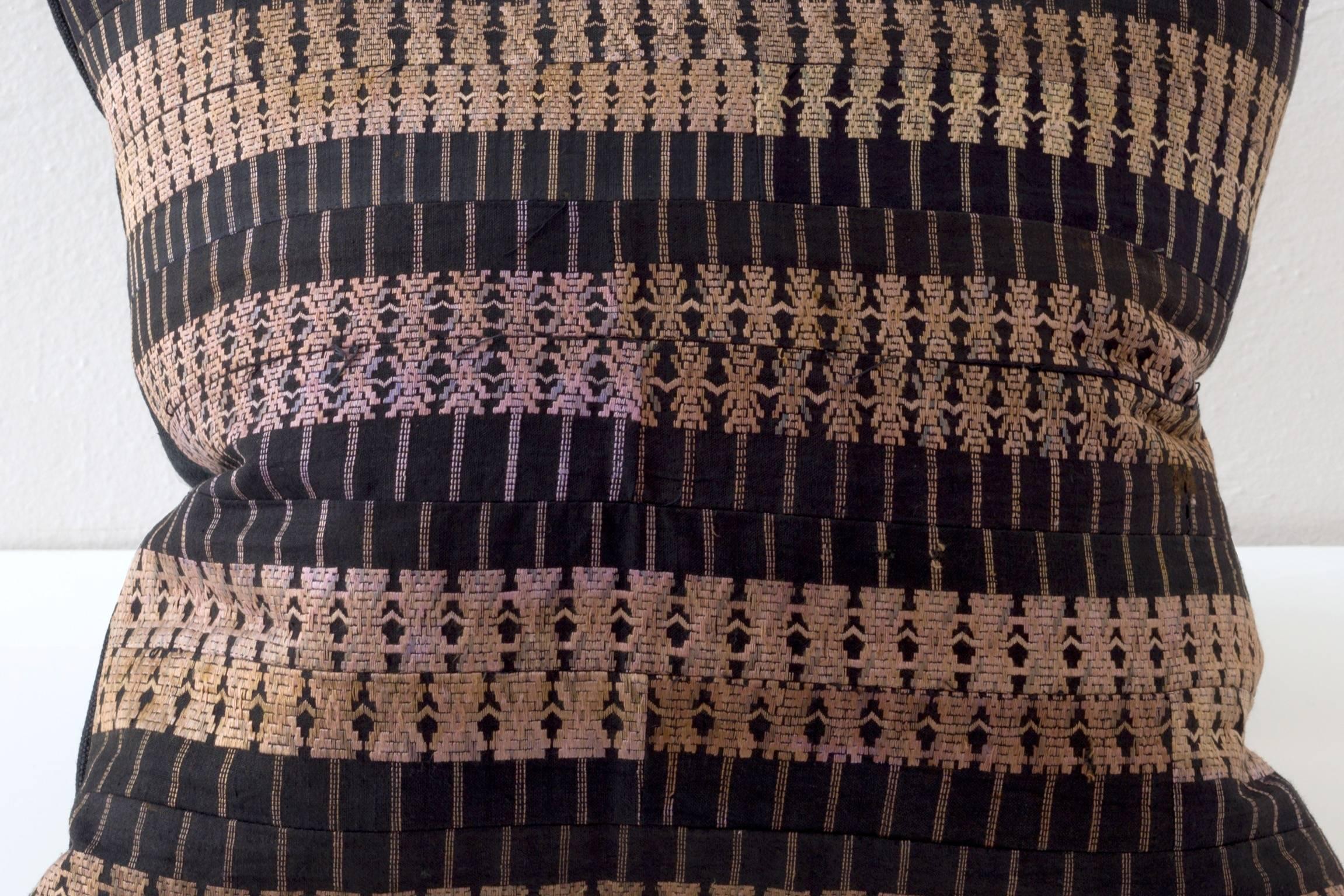 Vintage Black and Gold Stripe, Silk Embroidery Pillow For Sale 1