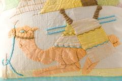 Egyptian Appliqué Pillow in Tan Turqoise Yellow