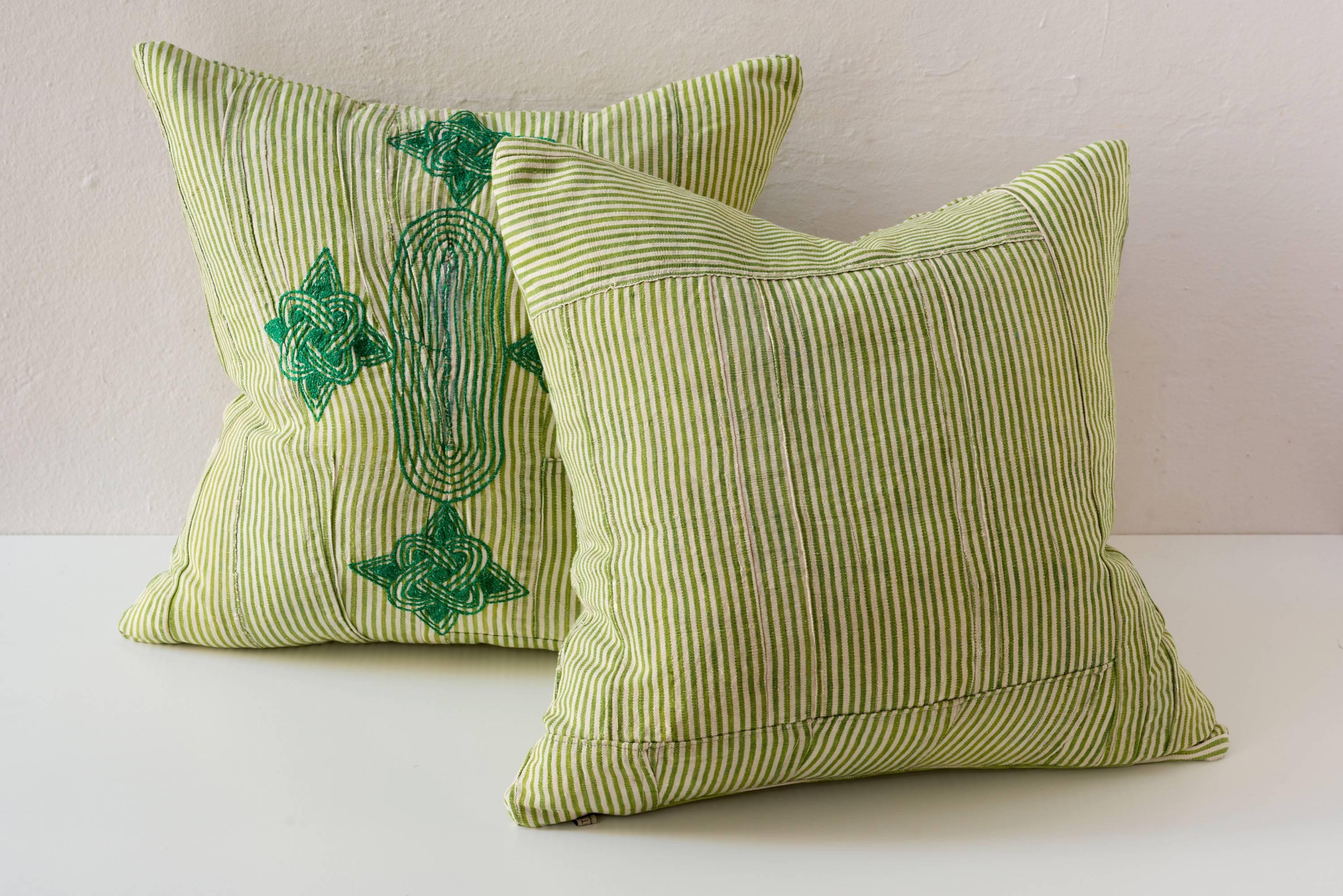 Cotton Vintage Grand Boubou Textile Pillow in Greens For Sale