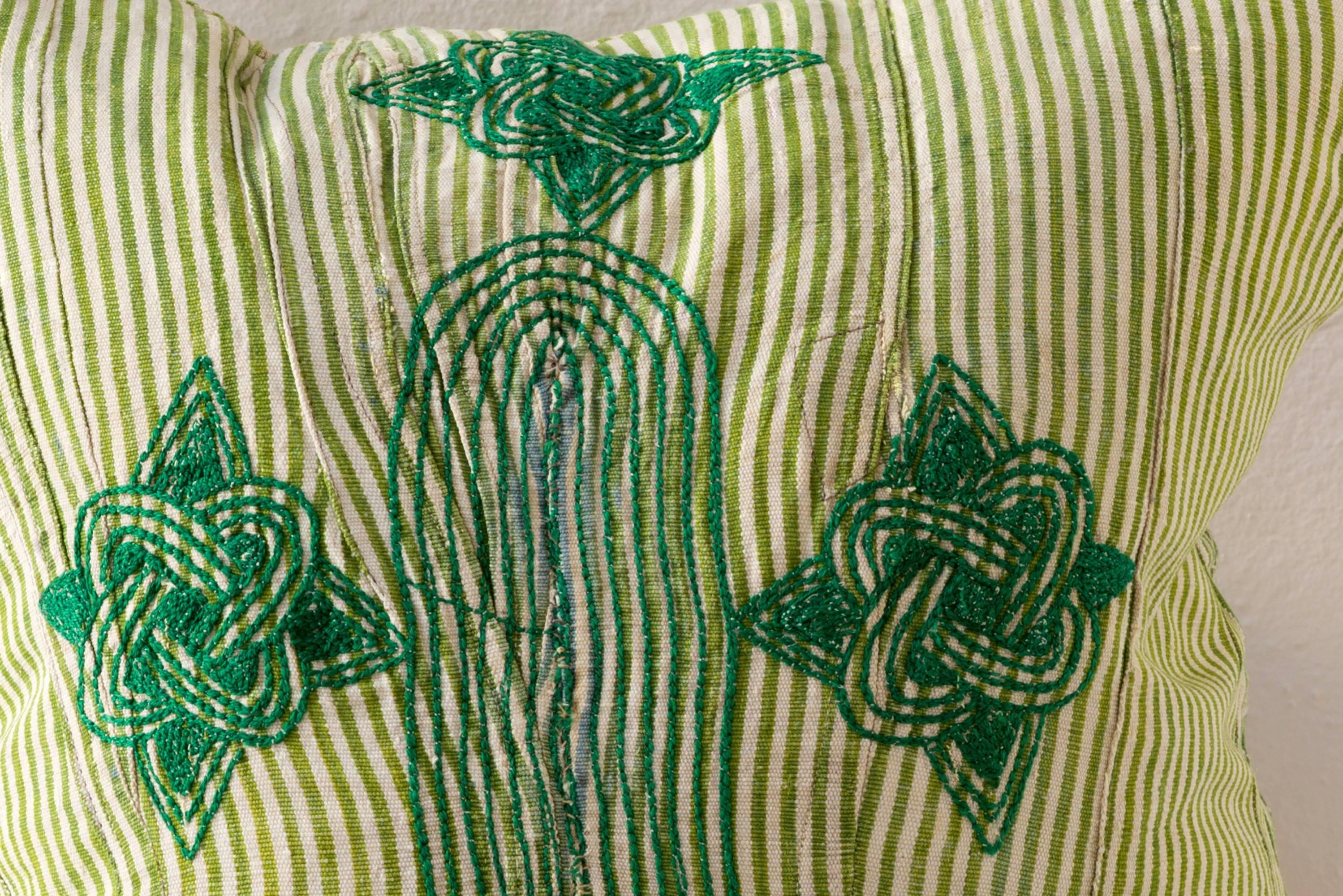 20th Century Vintage Grand Boubou Textile Pillow in Greens For Sale