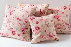 19th Century Block Print Cushions- Floral Red Turquoise Tan Pink, Small