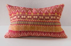 Contemporary Artisan Hand-Loomed Pillows, Red Maroon Yellow Green