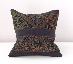 Vintage Embroidery Pillows, Indigo Green Red, Mustard