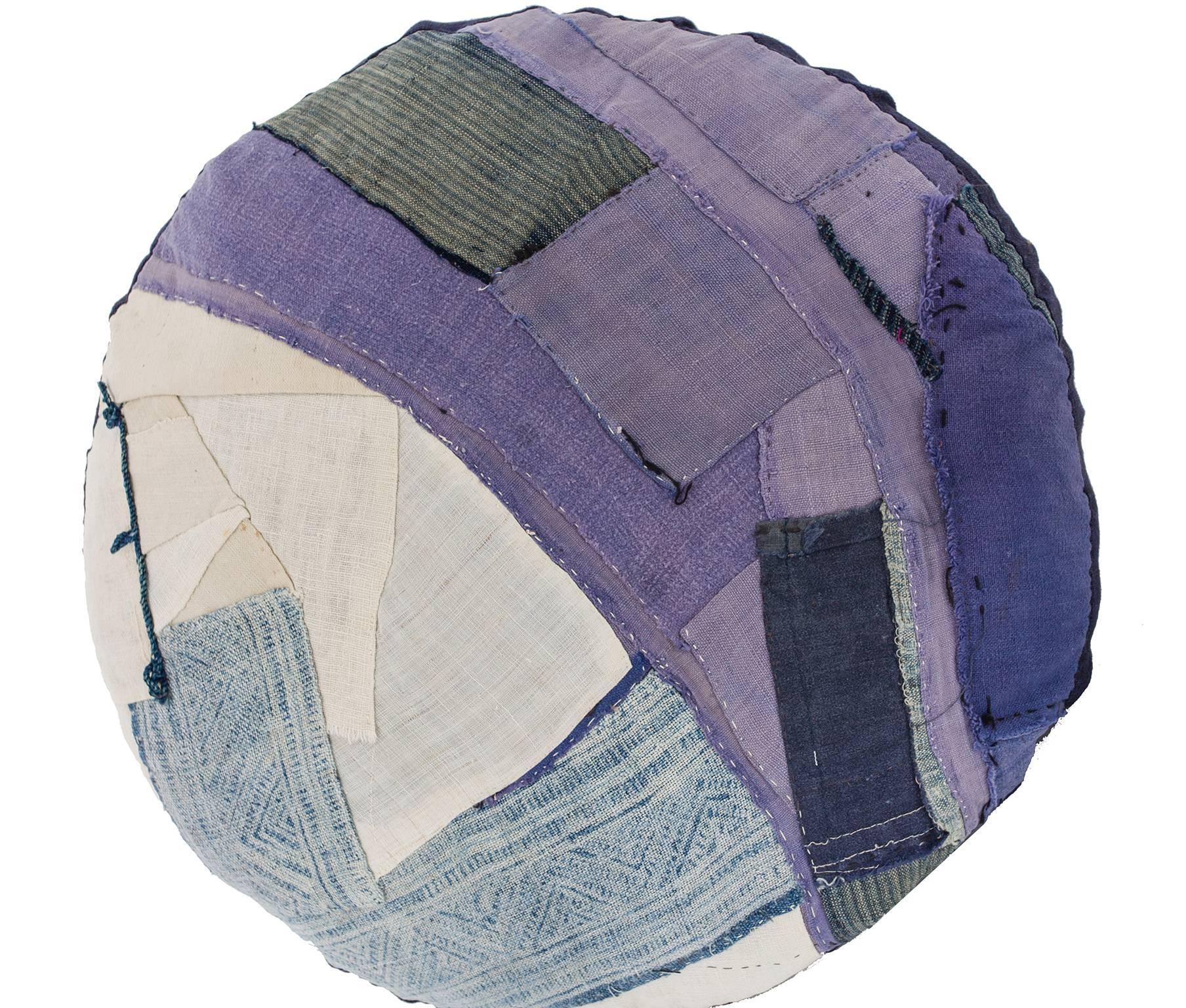 Boro Style Moon Phase, Round Cushion, Indigo and Resit Dye Pillow For Sale 2