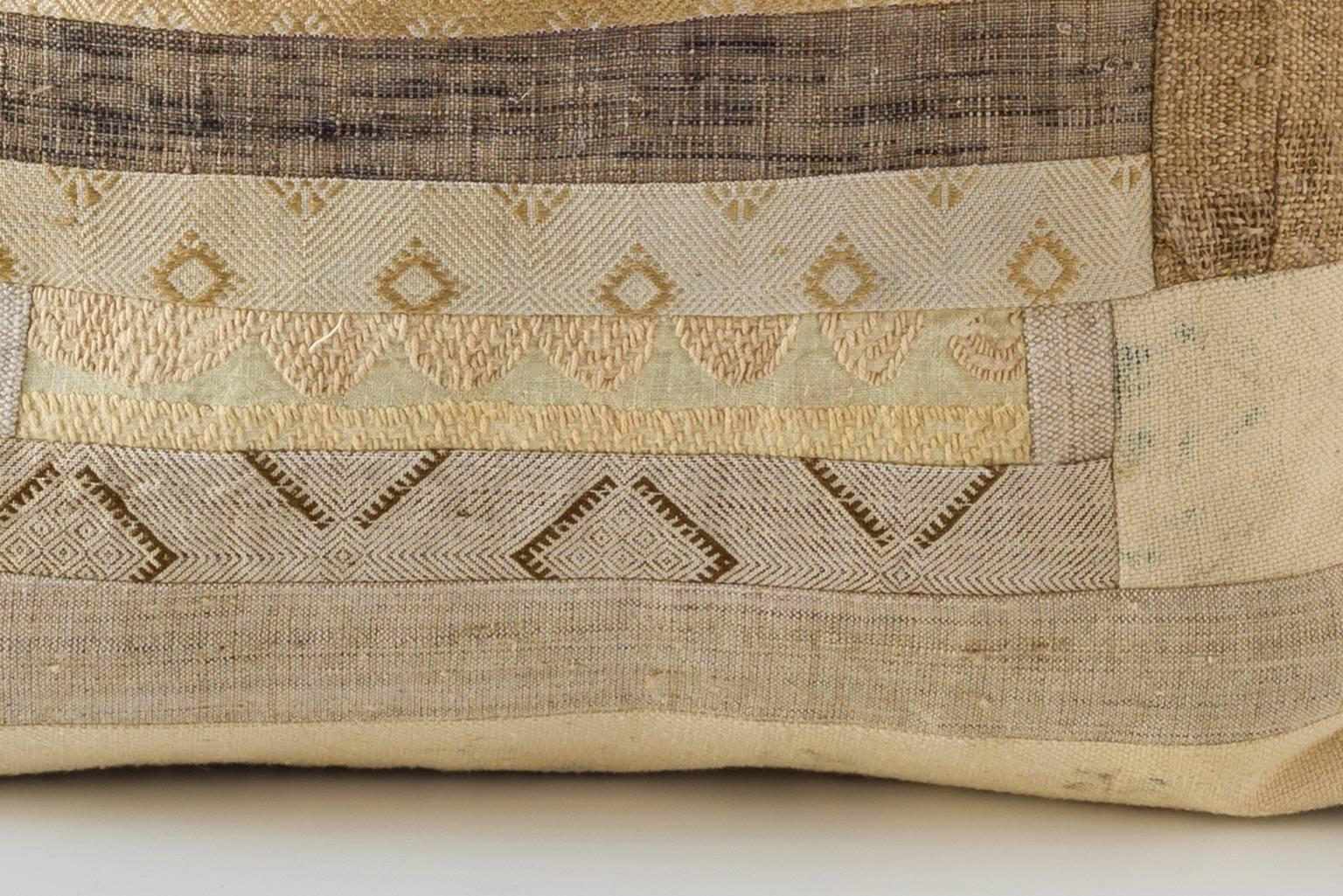 Embroidered Miao Piecework Textile  Cushion in Neutral Colors