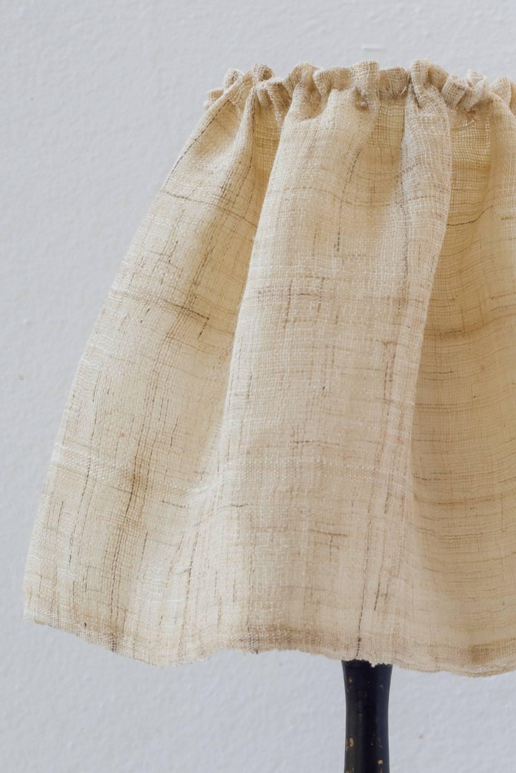 Handsewn Hmong Hemp Lampshade with Vintage Turned Base In Distressed Condition In Los Angeles, CA