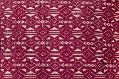 Vintage Textile Pillow, Hand-Loomed Laotian Moon-Star Motif Cushion in Dark Red