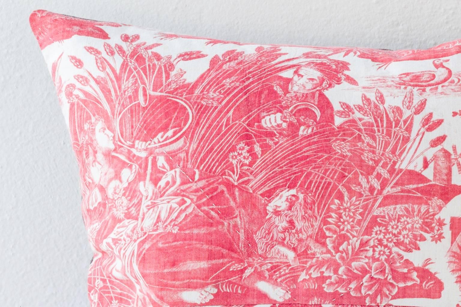 Hand-Woven 19th Century Toile de Jouy Pillow