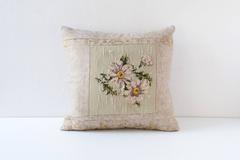Reverse Needlpoint Pillow with Japanese Brocade Textile Cushion