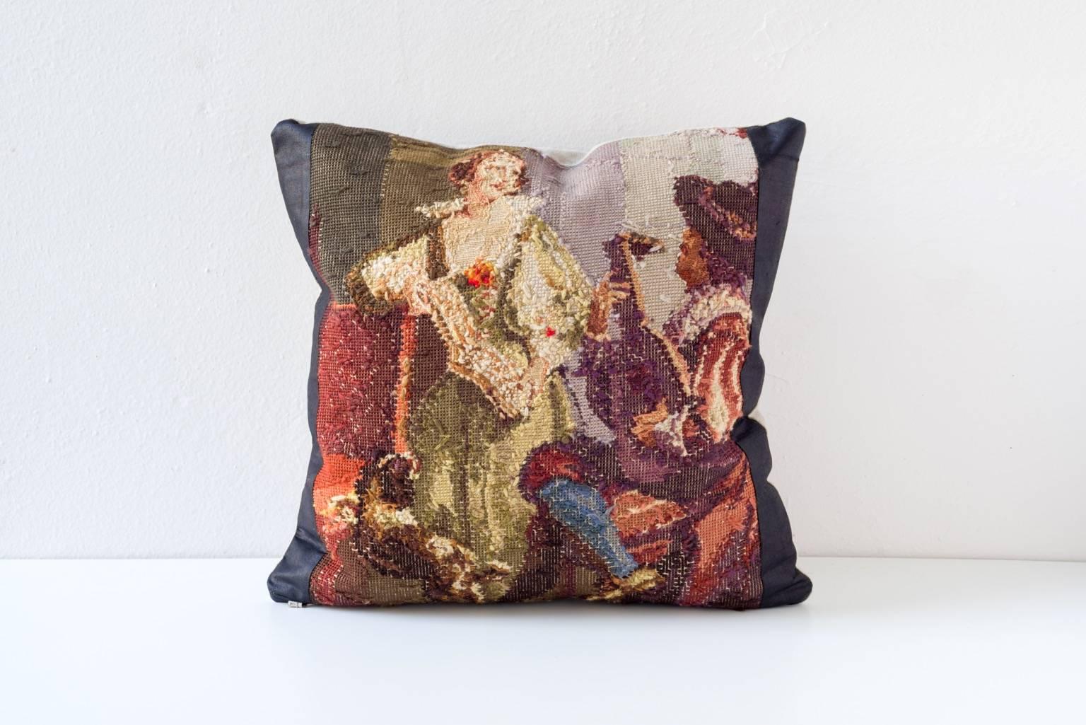 20th Century Figural Reverse Needlepoint Cushion For Sale