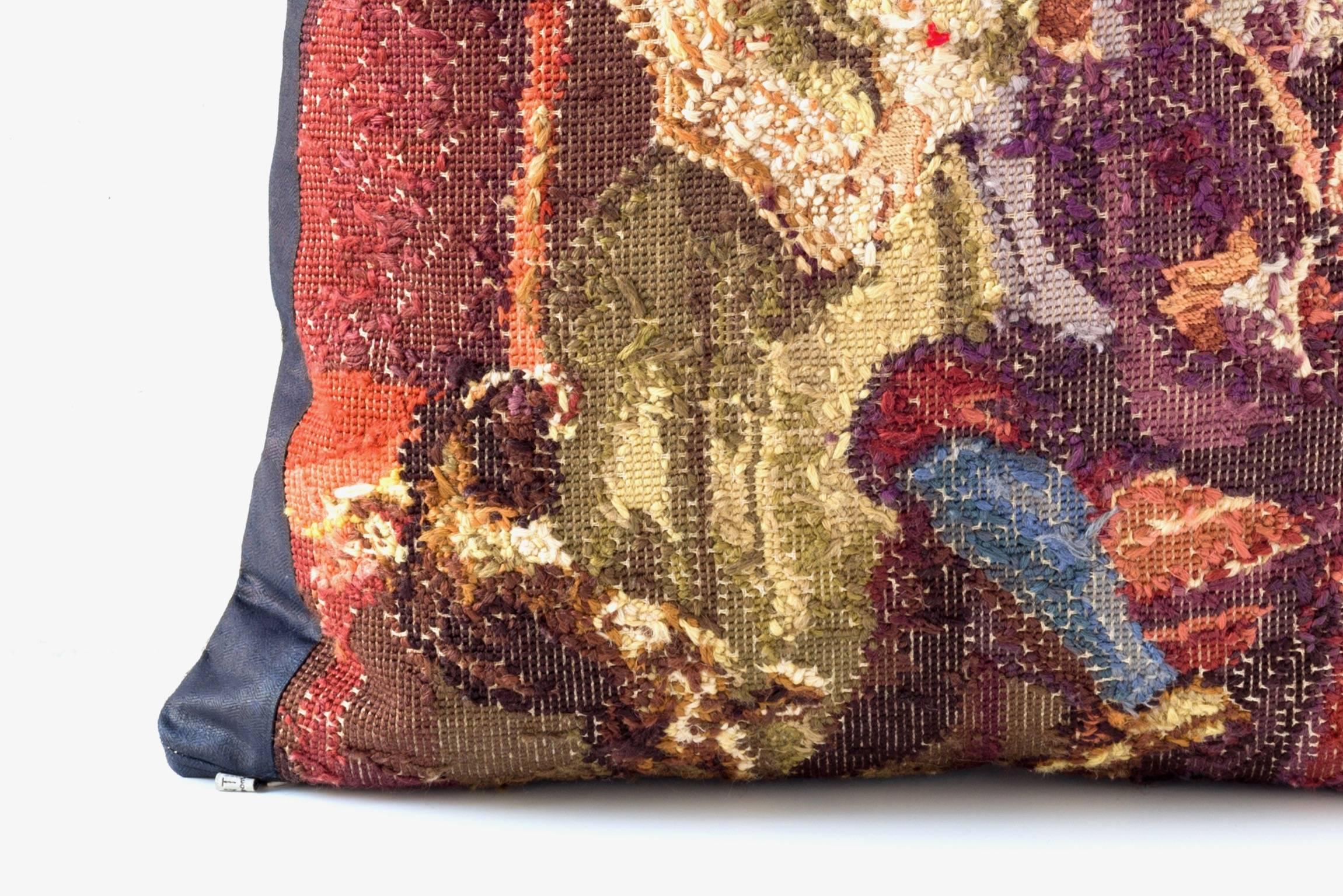 Cotton Figural Reverse Needlepoint Cushion For Sale