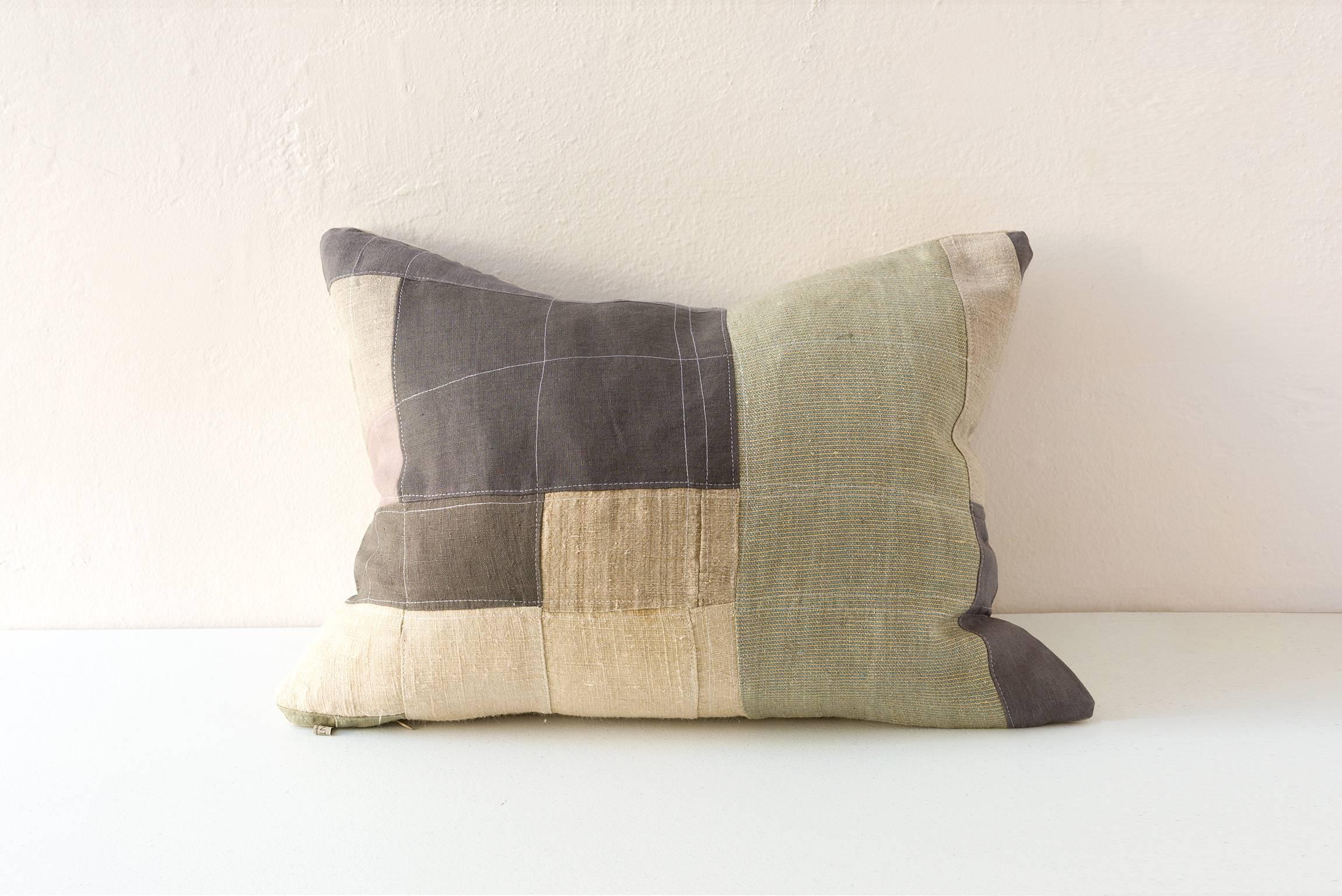European Piecework Color Block Linen Cushions For Sale