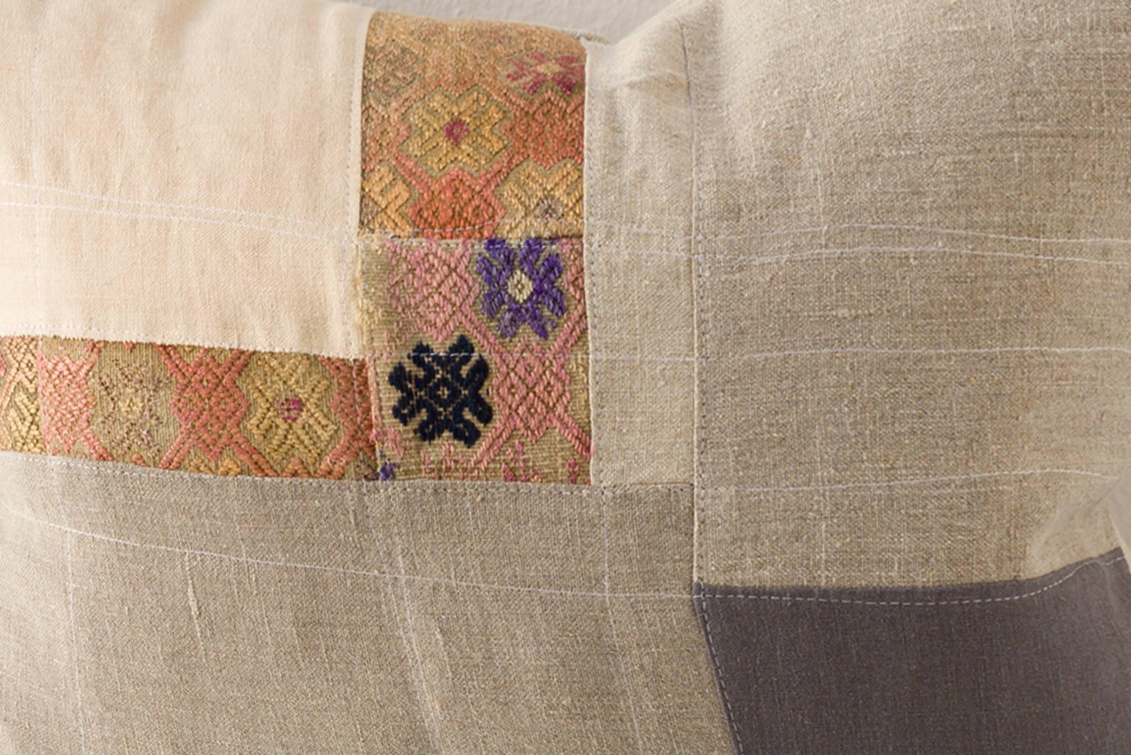 Cotton Piecework Color Block Linen Cushions For Sale