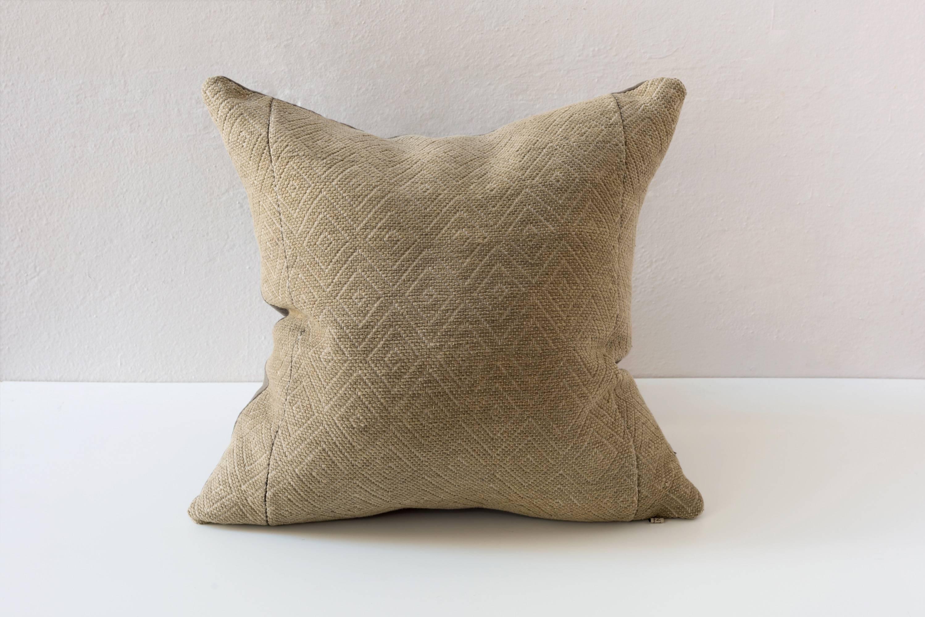 Chinese Vintage Dowry Textile Cushion in a Diamond Pattern, Pale Grey