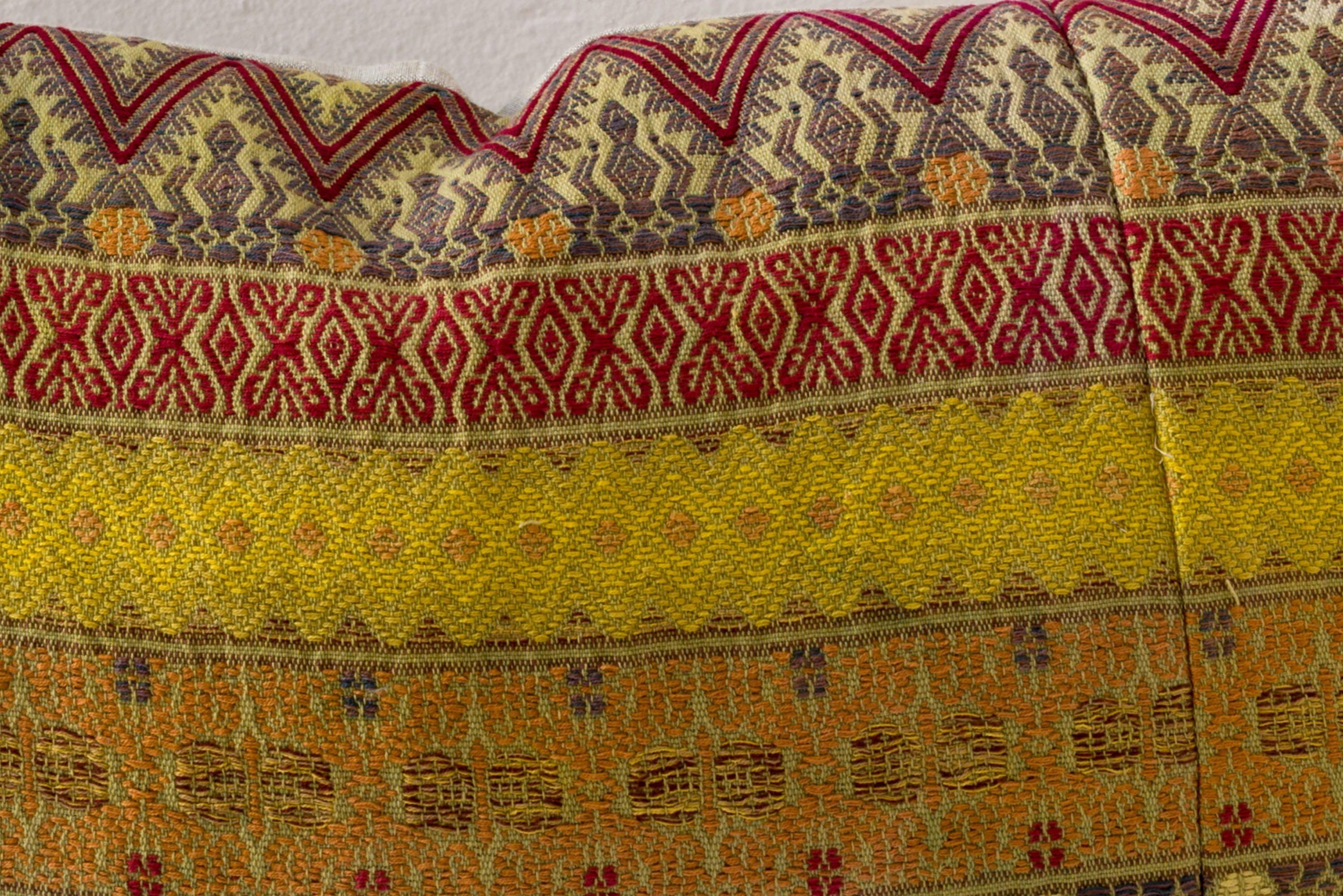 Contemporary Artisan Hand-Loomed Pillows, Yellow Pumpkin Olive Maroon In Excellent Condition For Sale In Los Angeles, CA