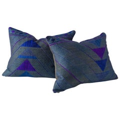 Overdyed Phulkari Pillow in Purple Blue Teal and Green, Large