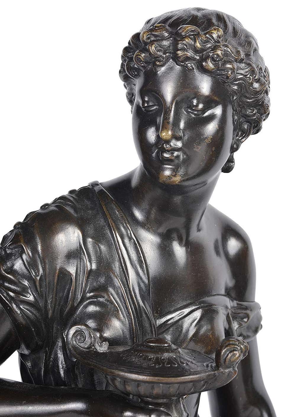 19th Century Pair of Classical Grecho Bronze Statues of Classical Females by Dumaige For Sale