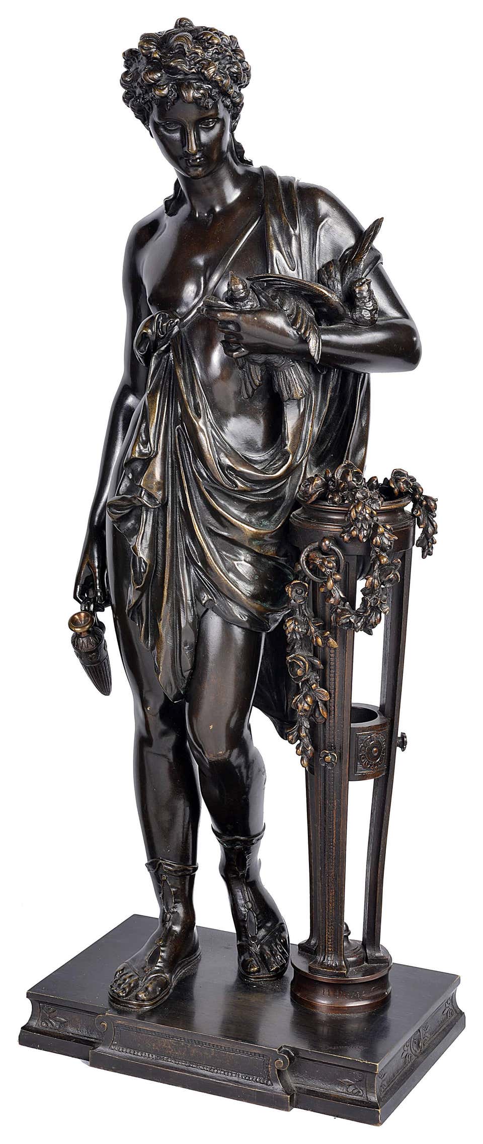 Greco Roman Pair of Classical Grecho Bronze Statues of Classical Females by Dumaige For Sale