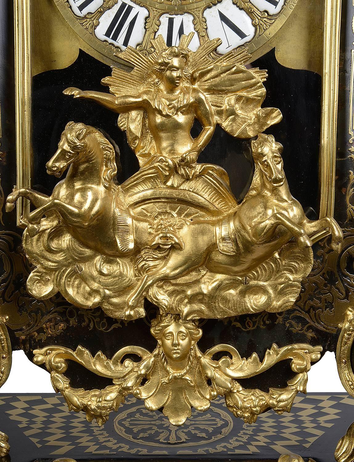 French Large, 19th Century Boulle inlaid Mantel clock
