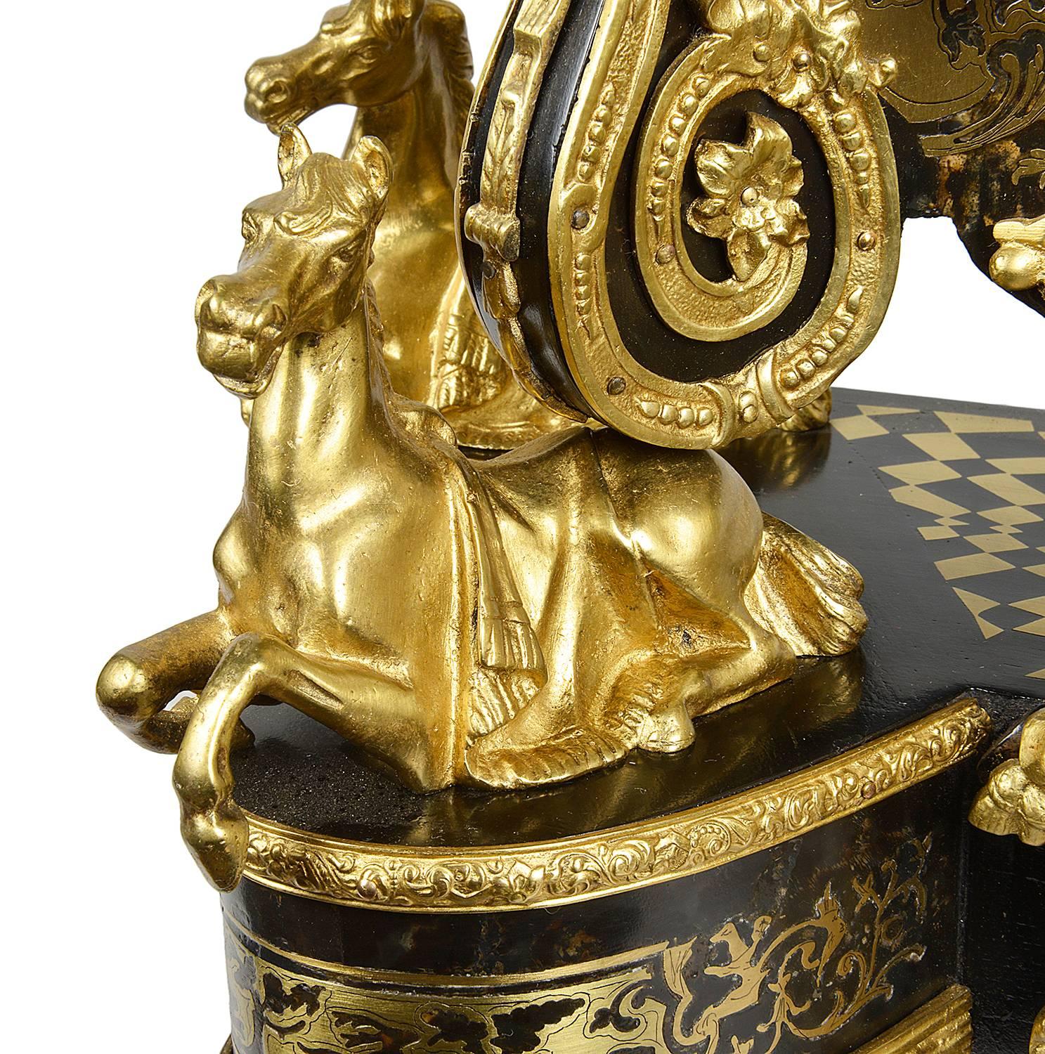 Brass Large, 19th Century Boulle inlaid Mantel clock