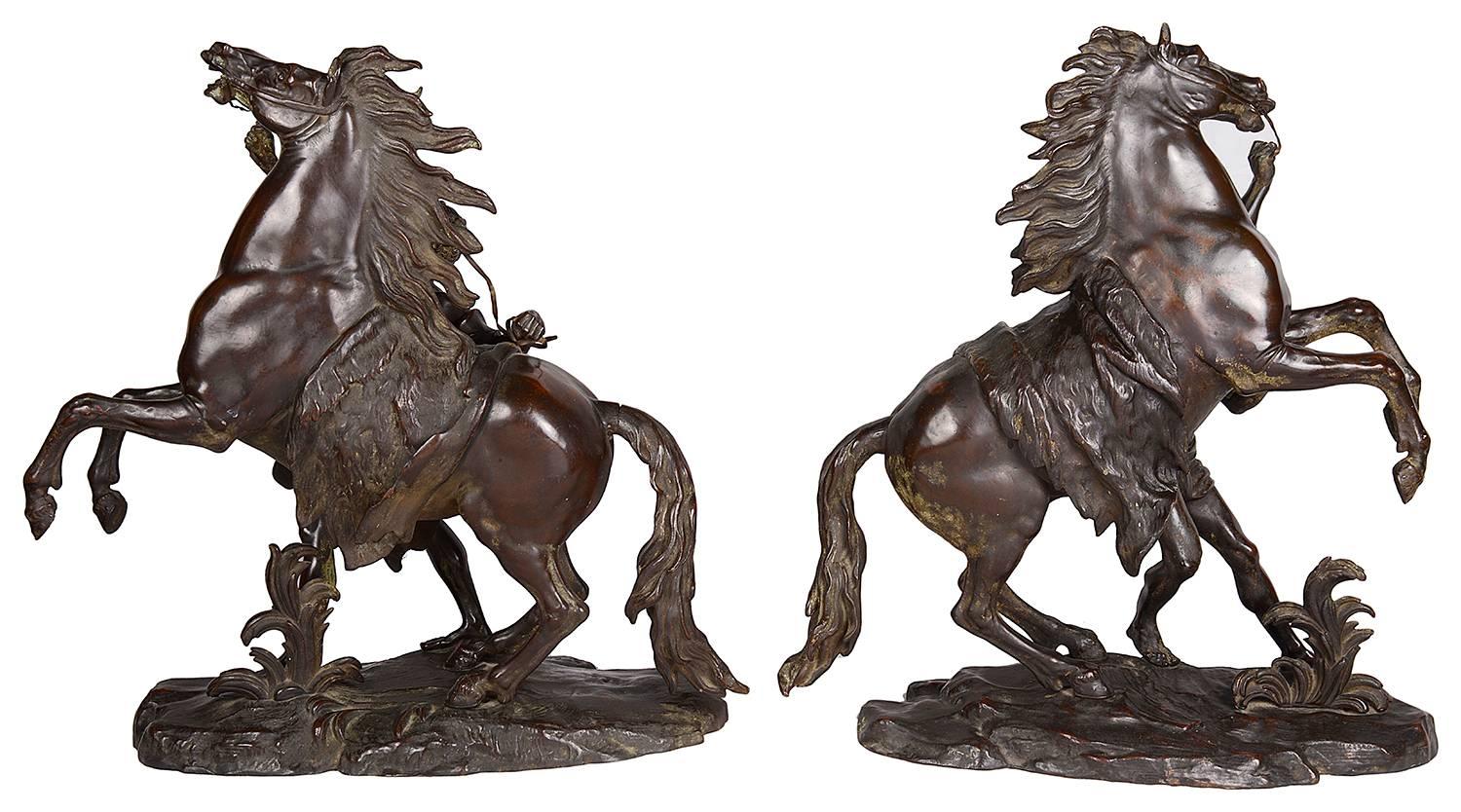 Large Pair of 19th Century Bronze Marly Horses, after Coustou For Sale 2