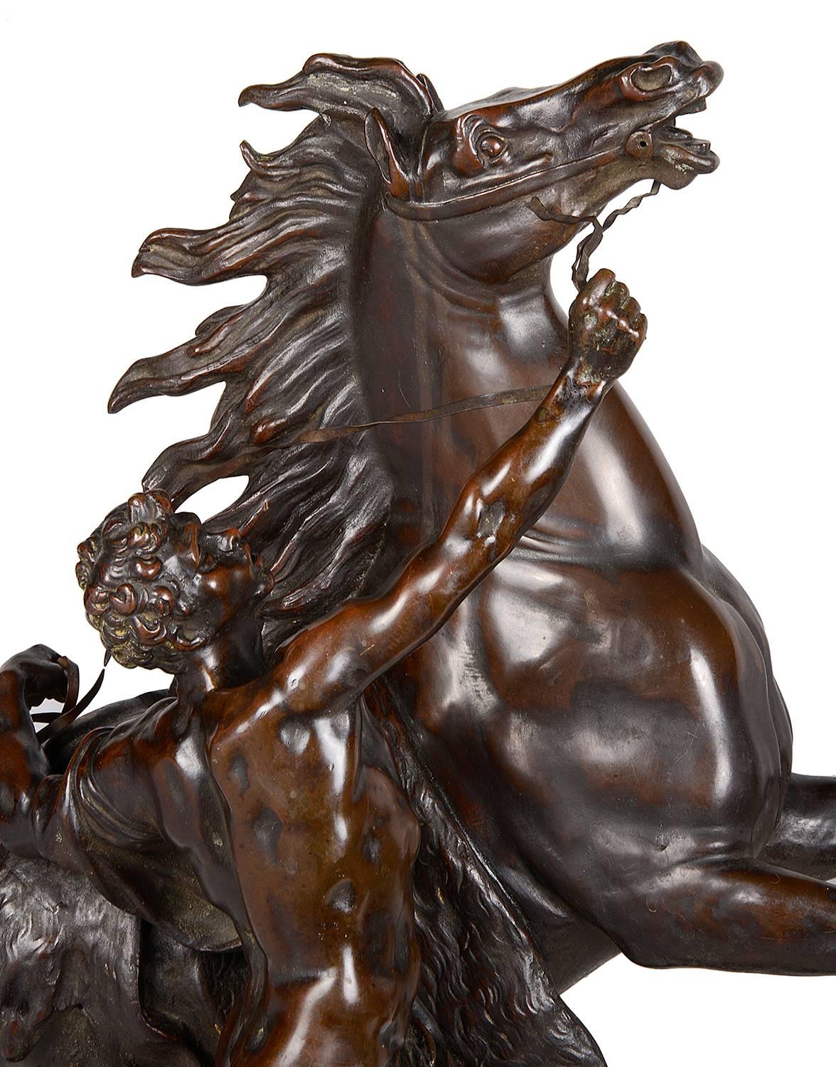 Large Pair of 19th Century Bronze Marly Horses, after Coustou For Sale 1