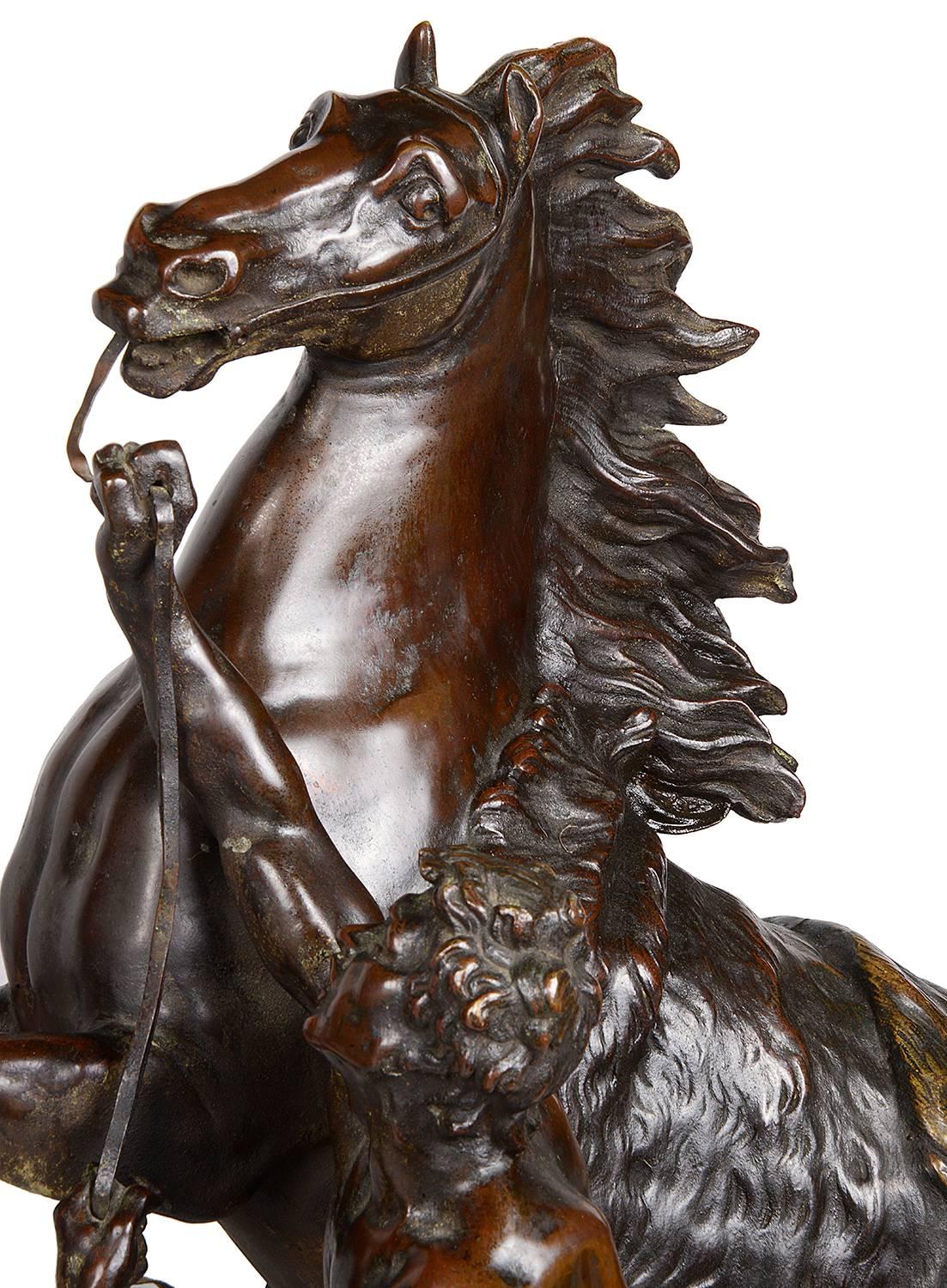Large Pair of 19th Century Bronze Marly Horses, after Coustou In Good Condition For Sale In Brighton, Sussex