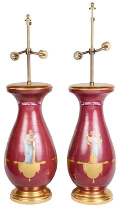 Pair of Paris Porcelain 19th Century Vases or Lamps