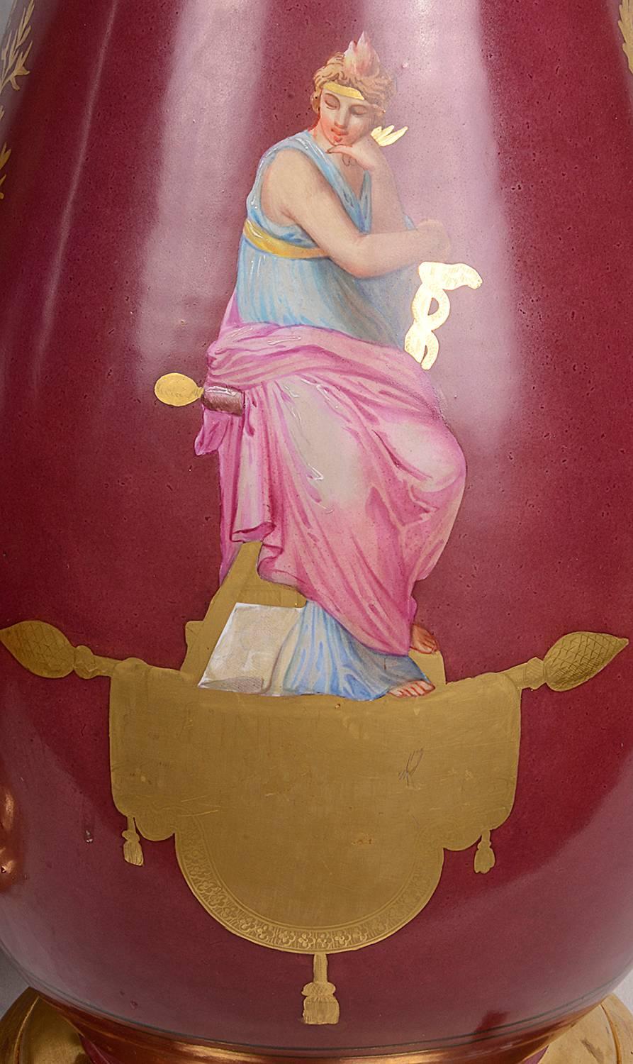 Greco Roman Pair of Paris Porcelain 19th Century Vases or Lamps For Sale