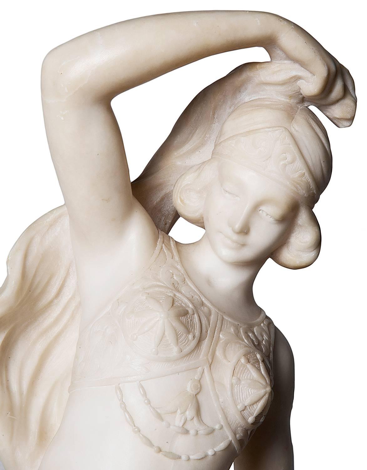 A good quality French 19th century carved Alabaster statue of a gypsy dancing girl.