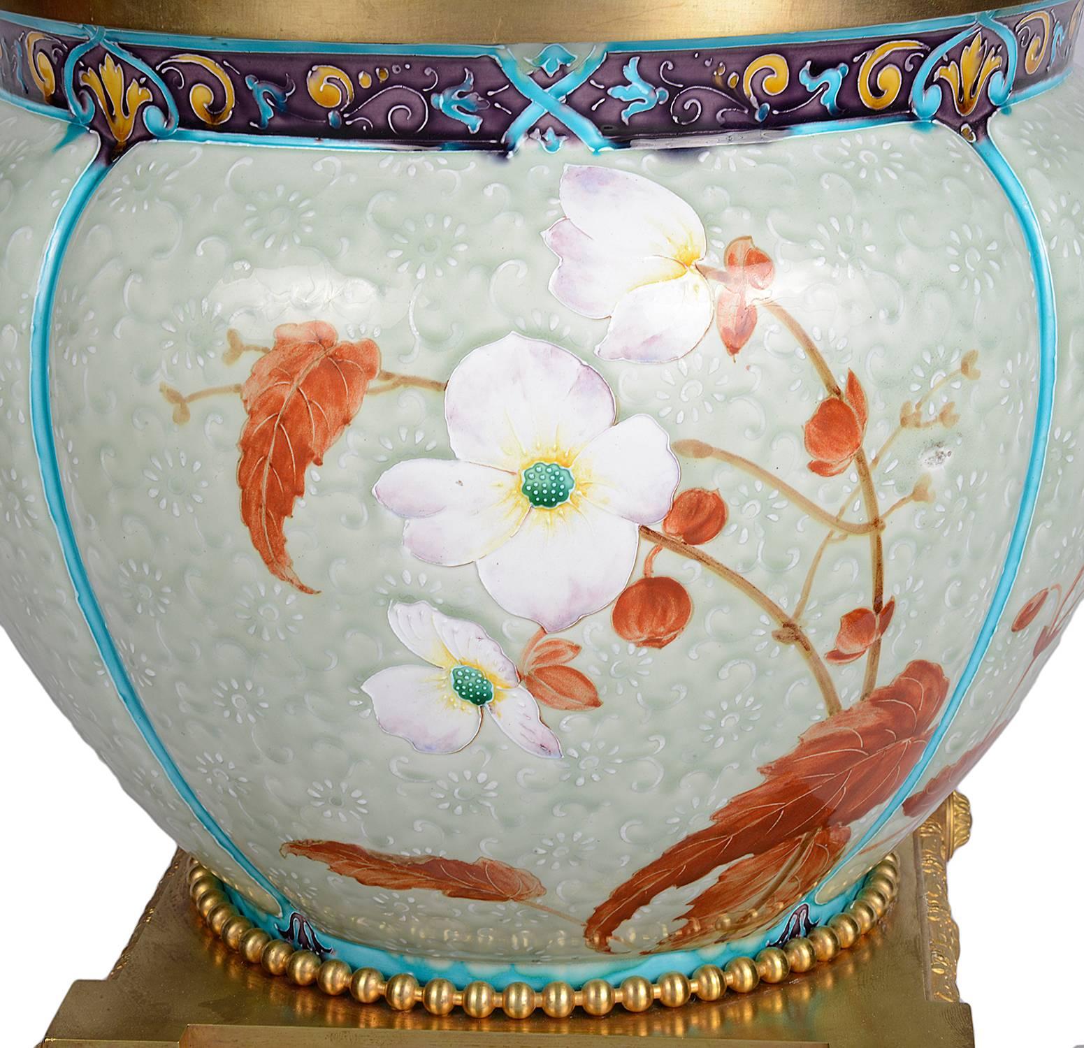 Japonisme French 19th Century Enamel Porcelain and Ormolu Jardinière