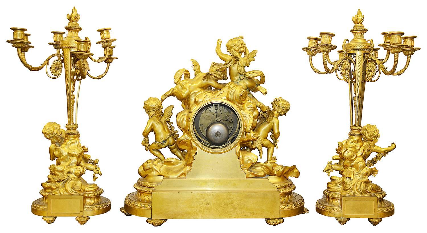 Large Louis XVI Style Ormolu Clock Set by Deniere 2