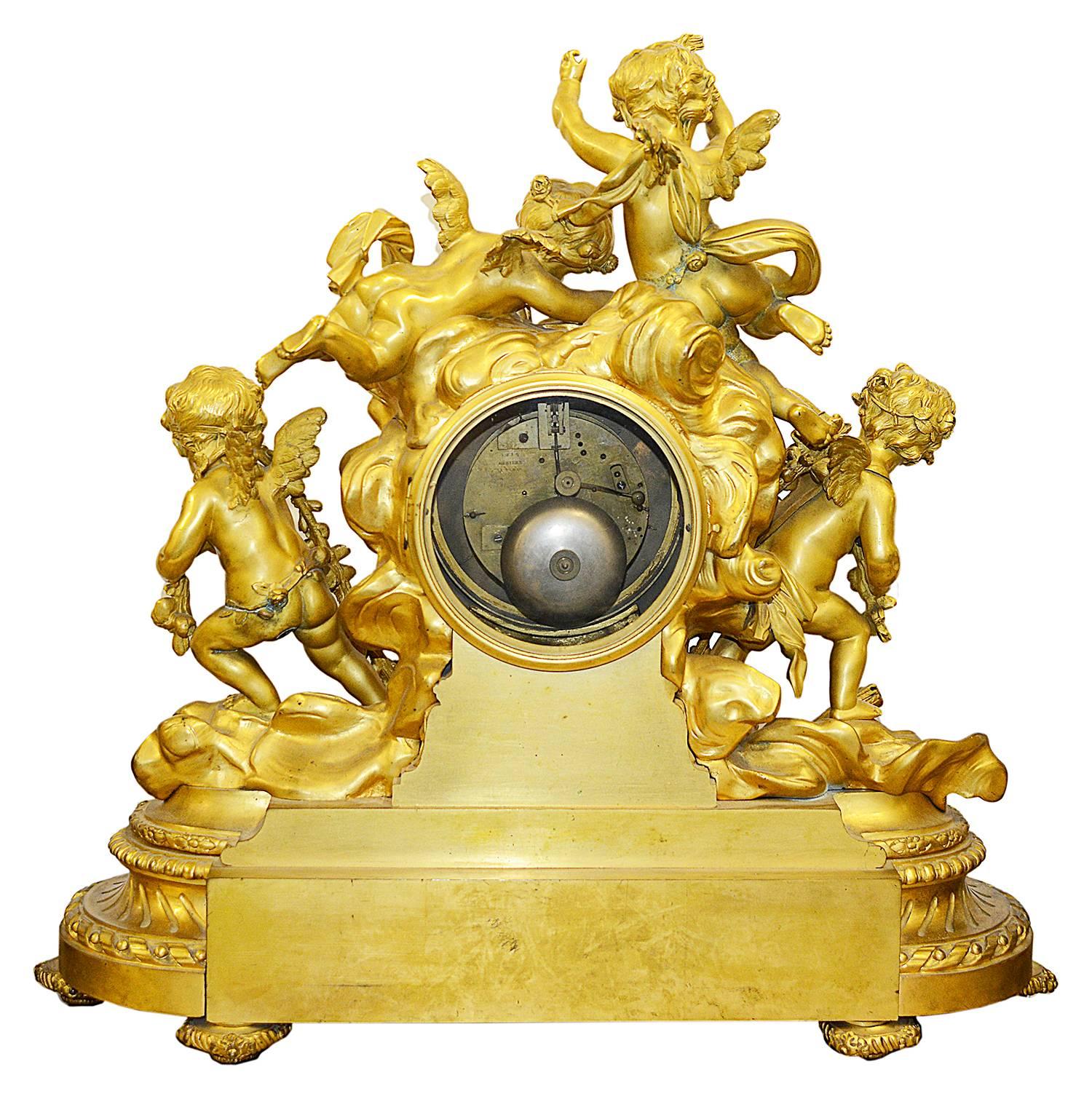 Large Louis XVI Style Ormolu Clock Set by Deniere 3