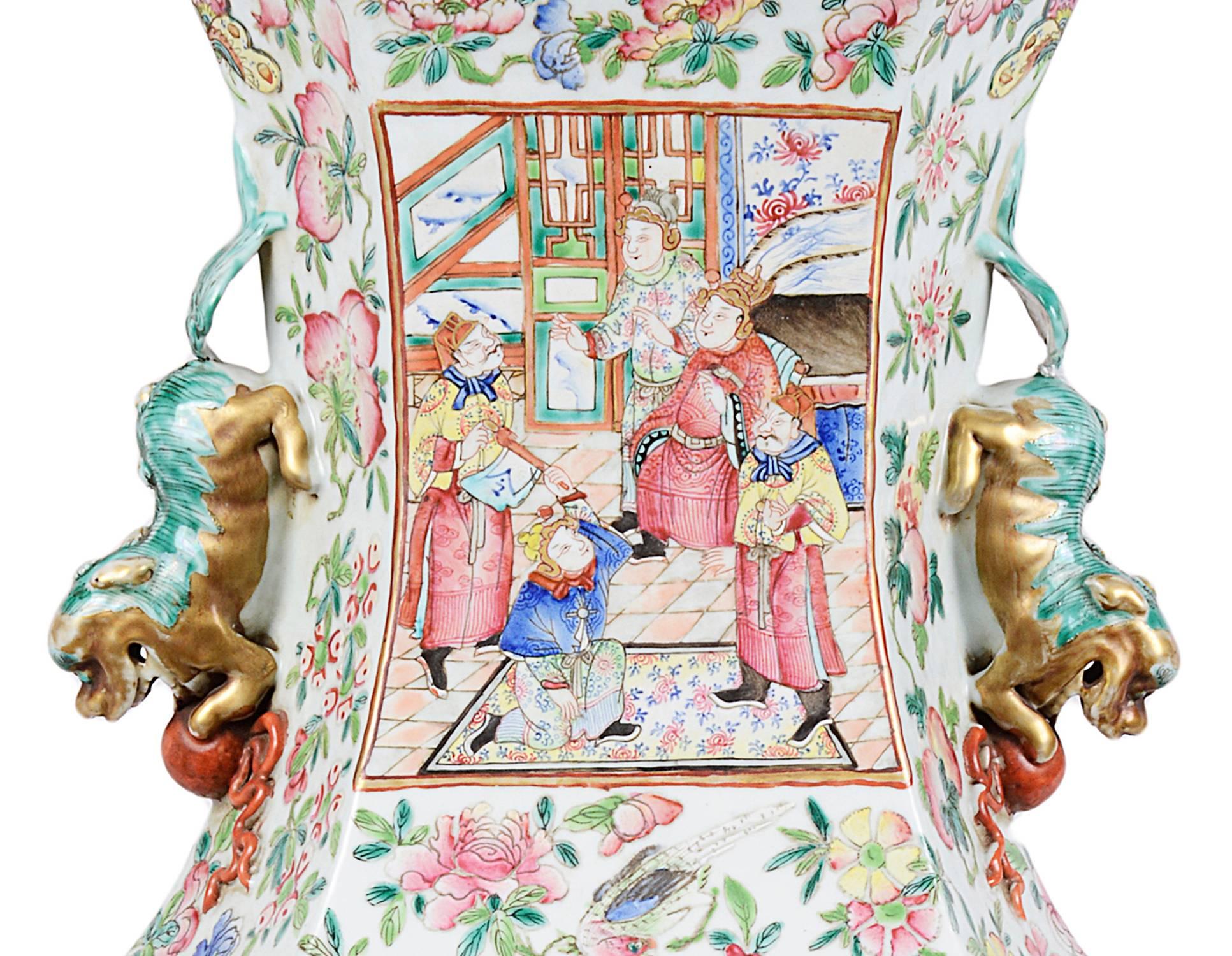 Hand-Painted Large 19th Century Chinese Canton or Rose Medallion Vase