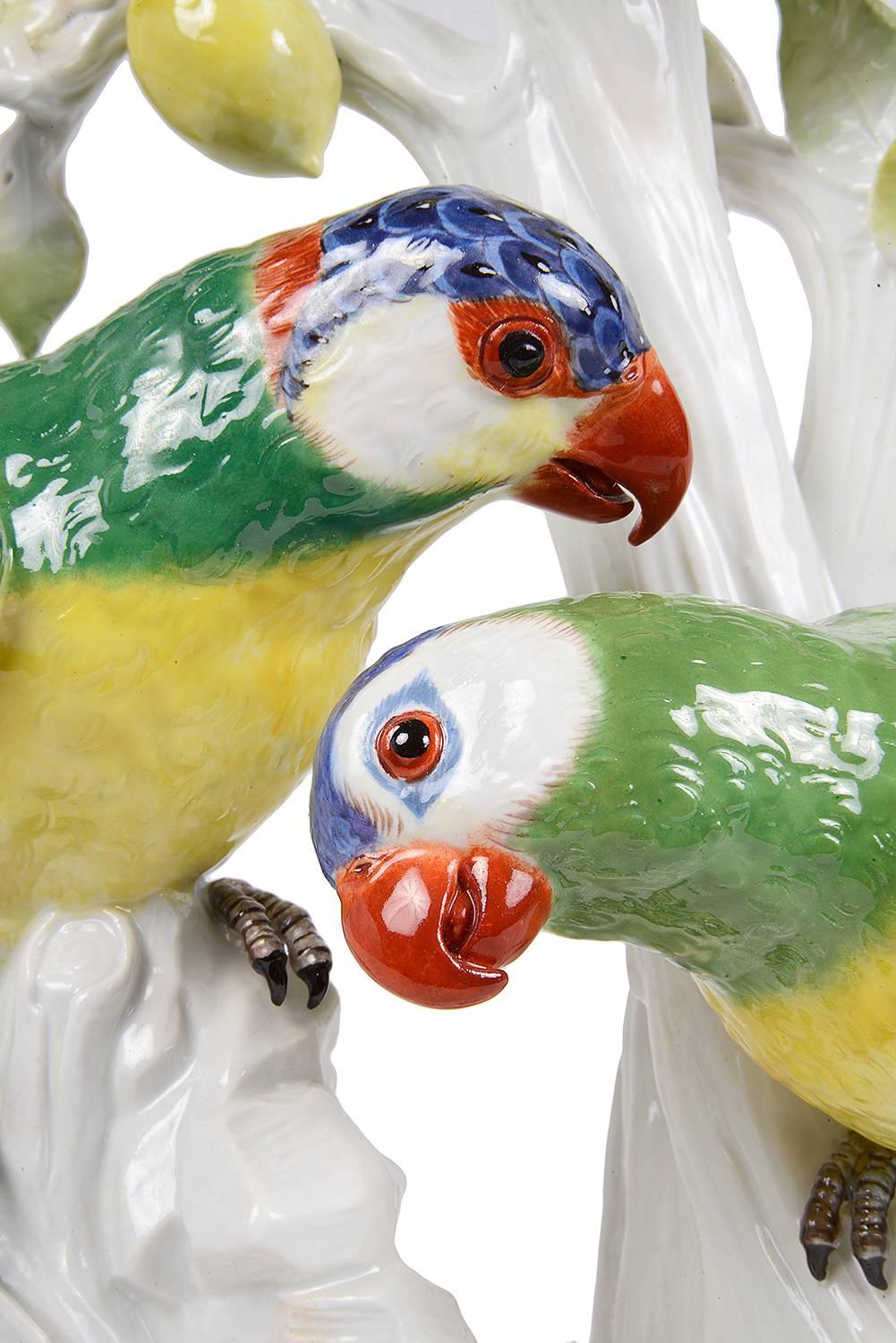Hand-Painted 19th Century Meissen Parrots