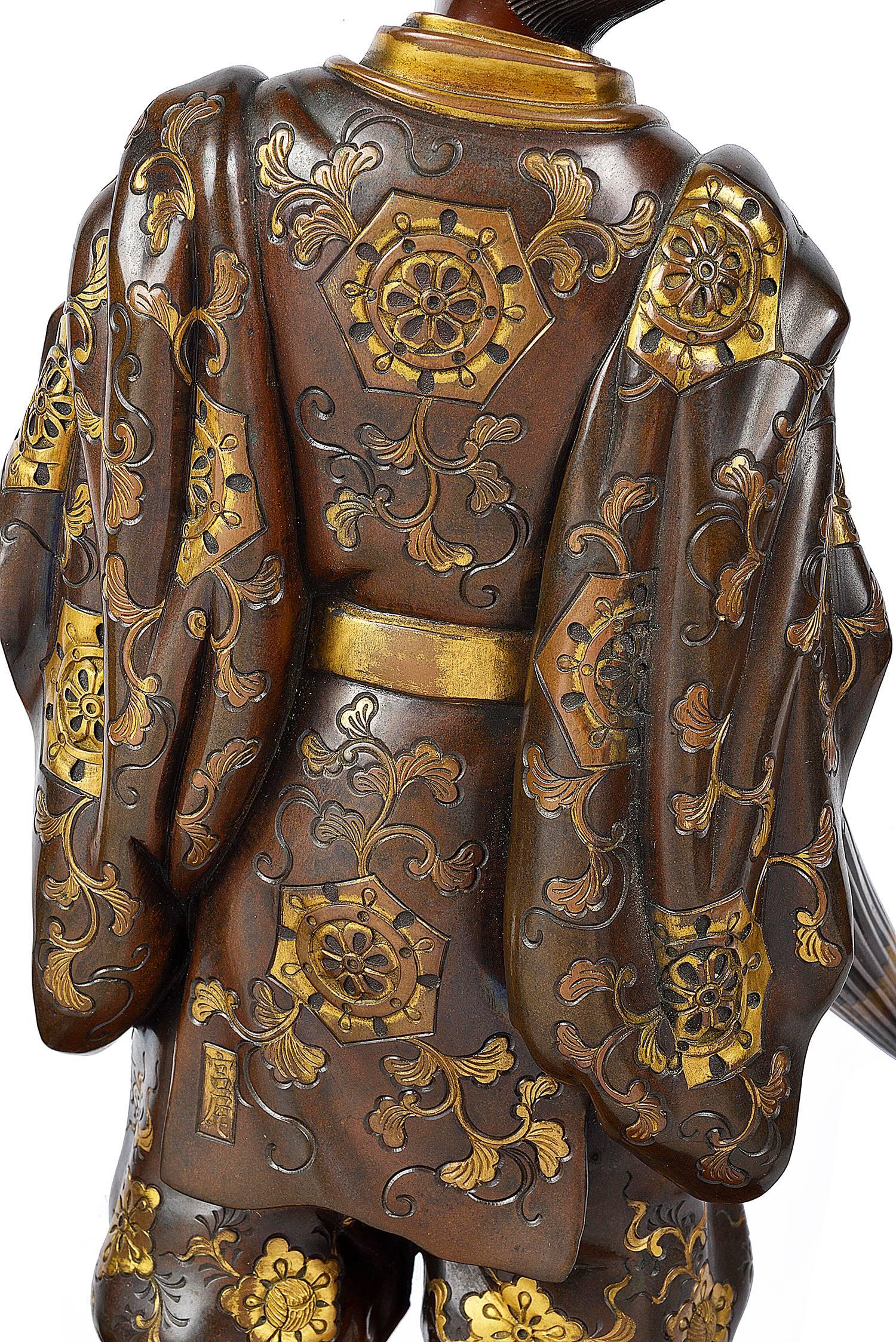 19th Century Japanese Meiji Period Miyao Bronze Gentlemen with an Umbrella