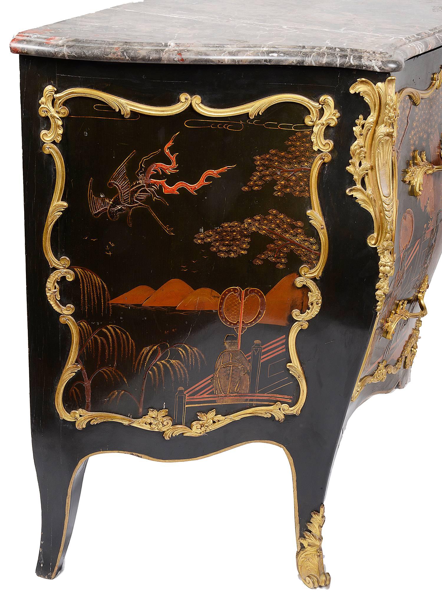 Hand-Painted French Louis XV Style Lacquer Chinoserie Commode