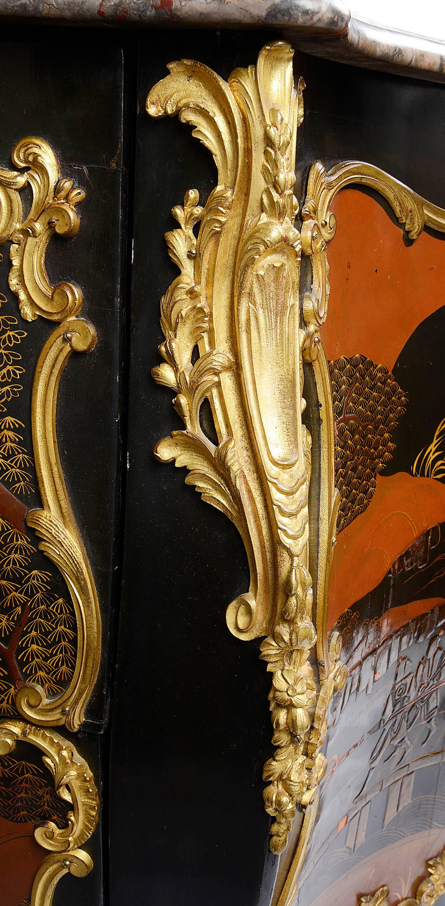 19th Century French Louis XV Style Lacquer Chinoserie Commode