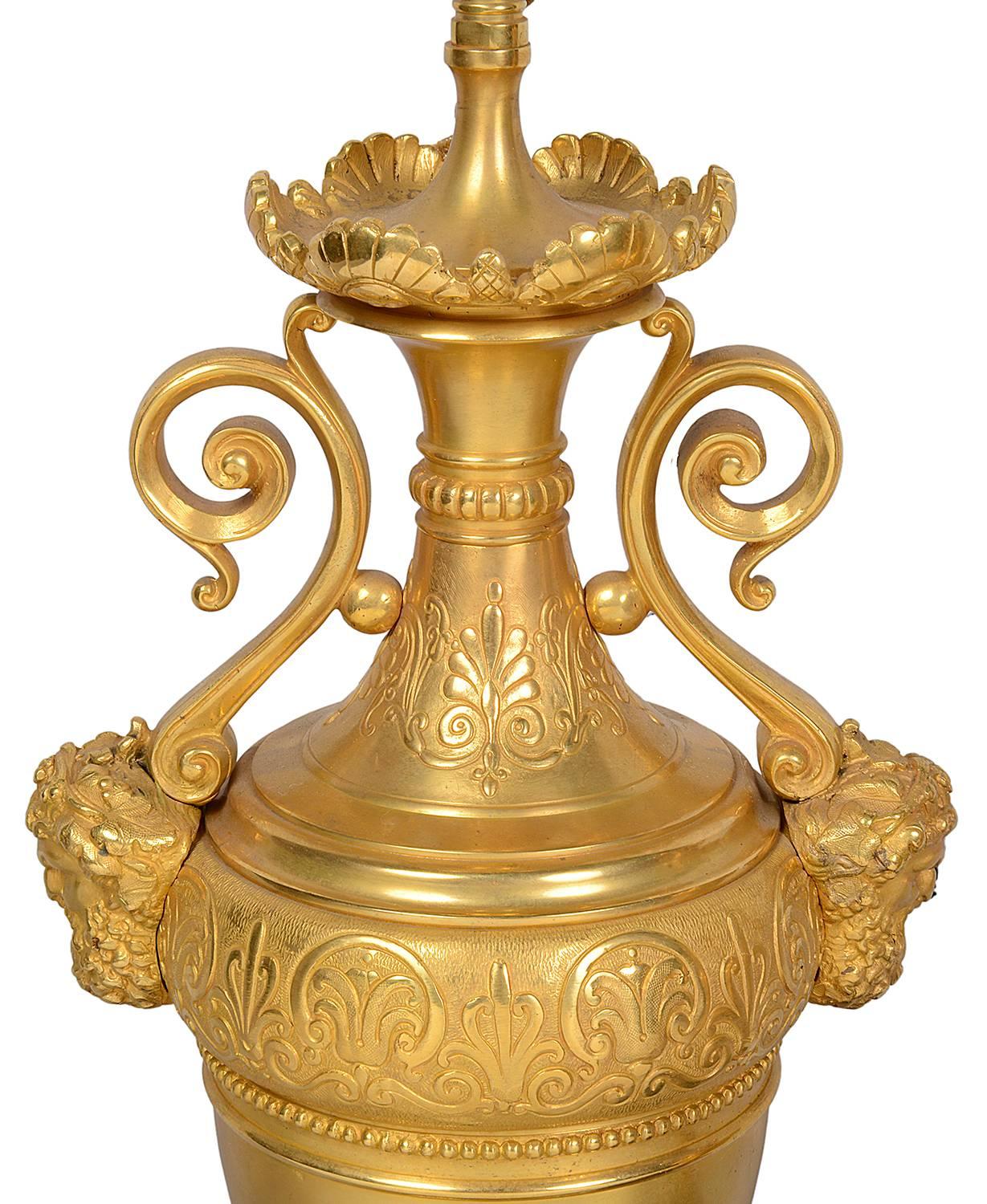 French Pair of Classical 19th Century Gilded Lamps For Sale