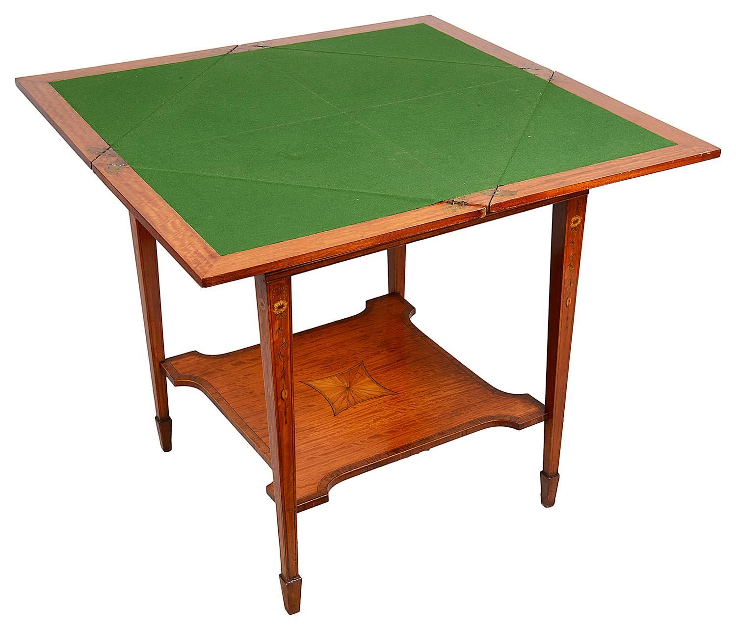 English Edwardian Satinwood Inlaid Card Table For Sale