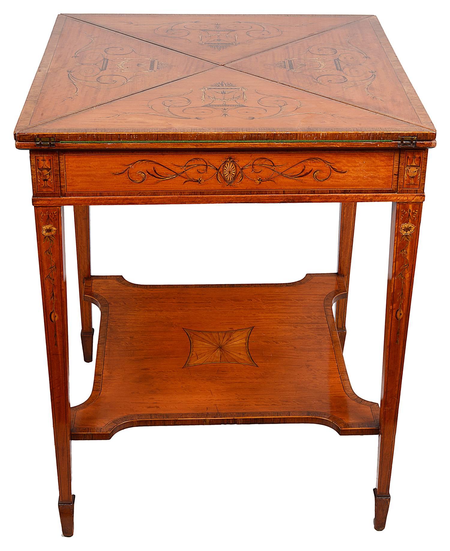 19th Century Edwardian Satinwood Inlaid Card Table For Sale