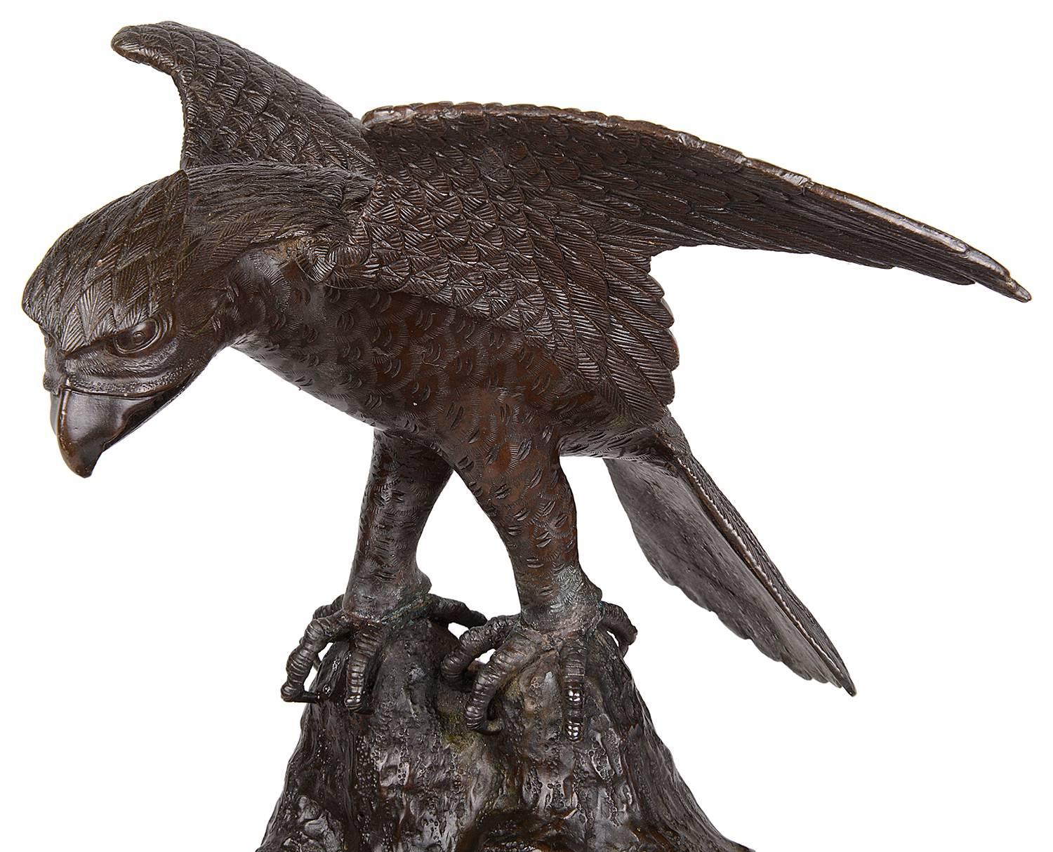 Japanese Pair 19th Century Bronze Eagles