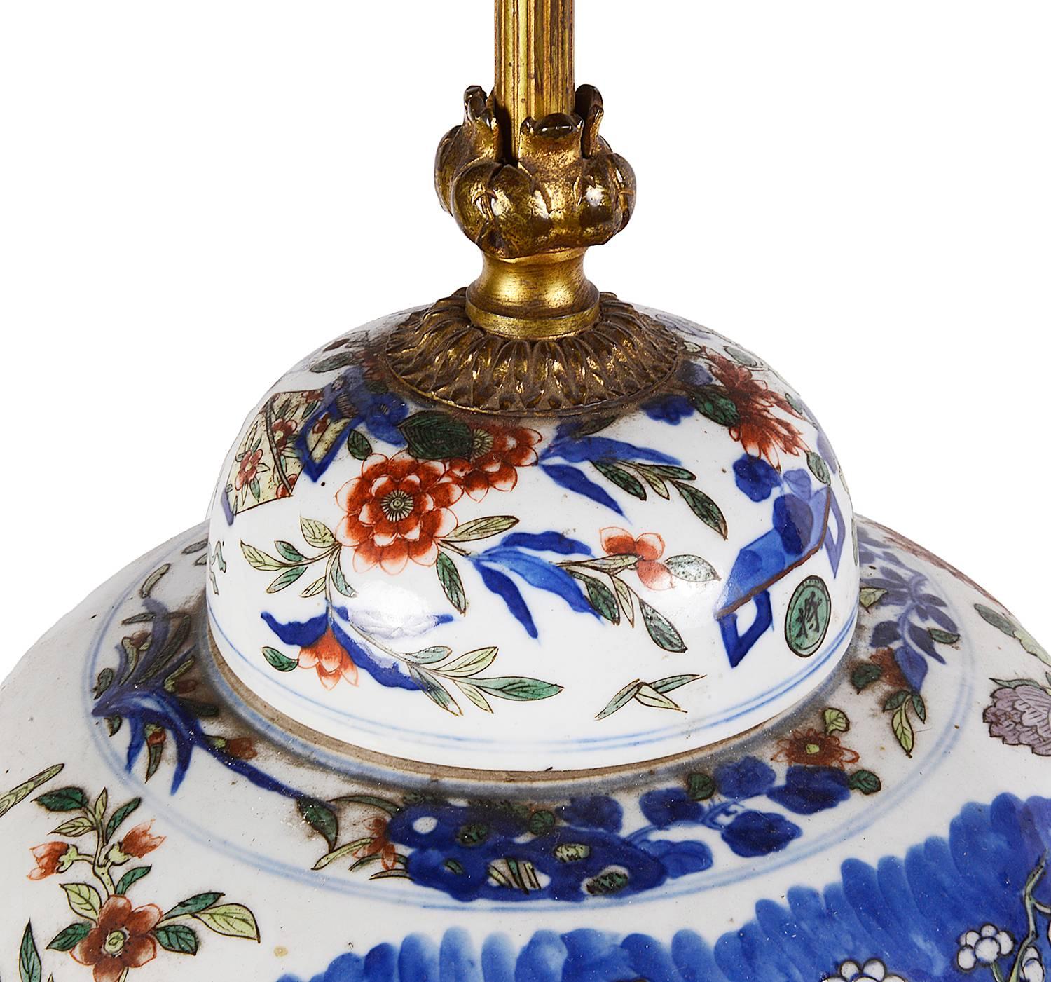 Hand-Painted Chinese 19th Century clobbered Vase Lamp