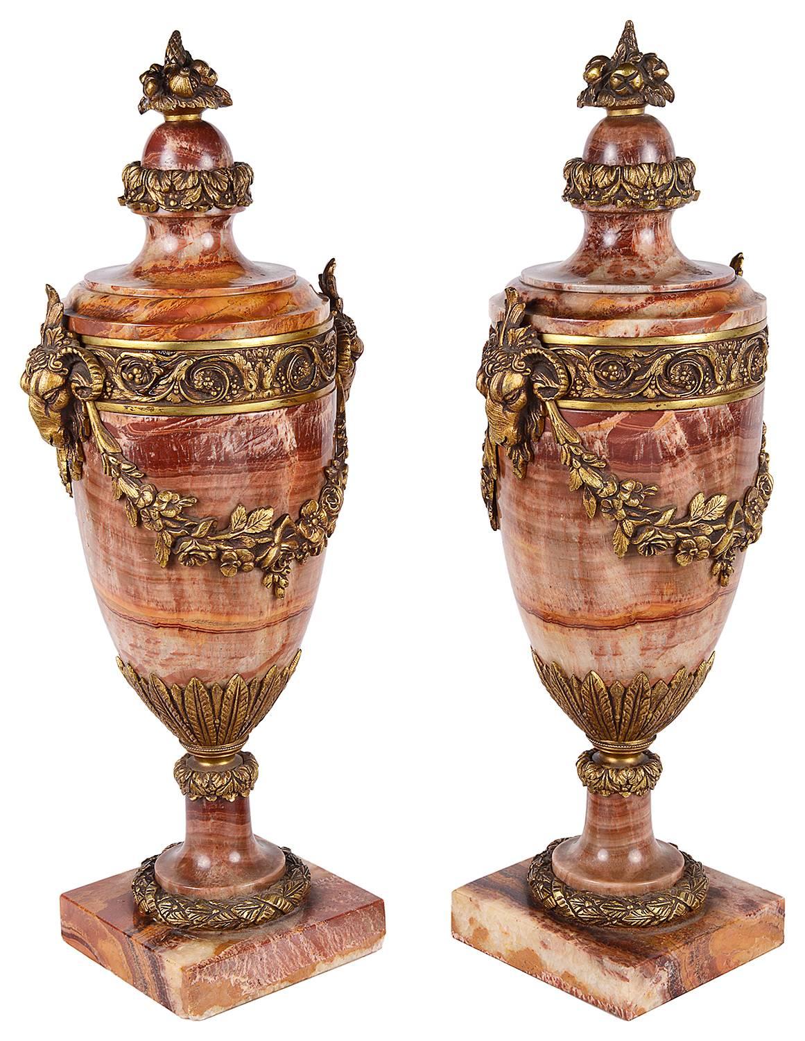 19th Century Pair of Louis XVI Style Marble Urns For Sale